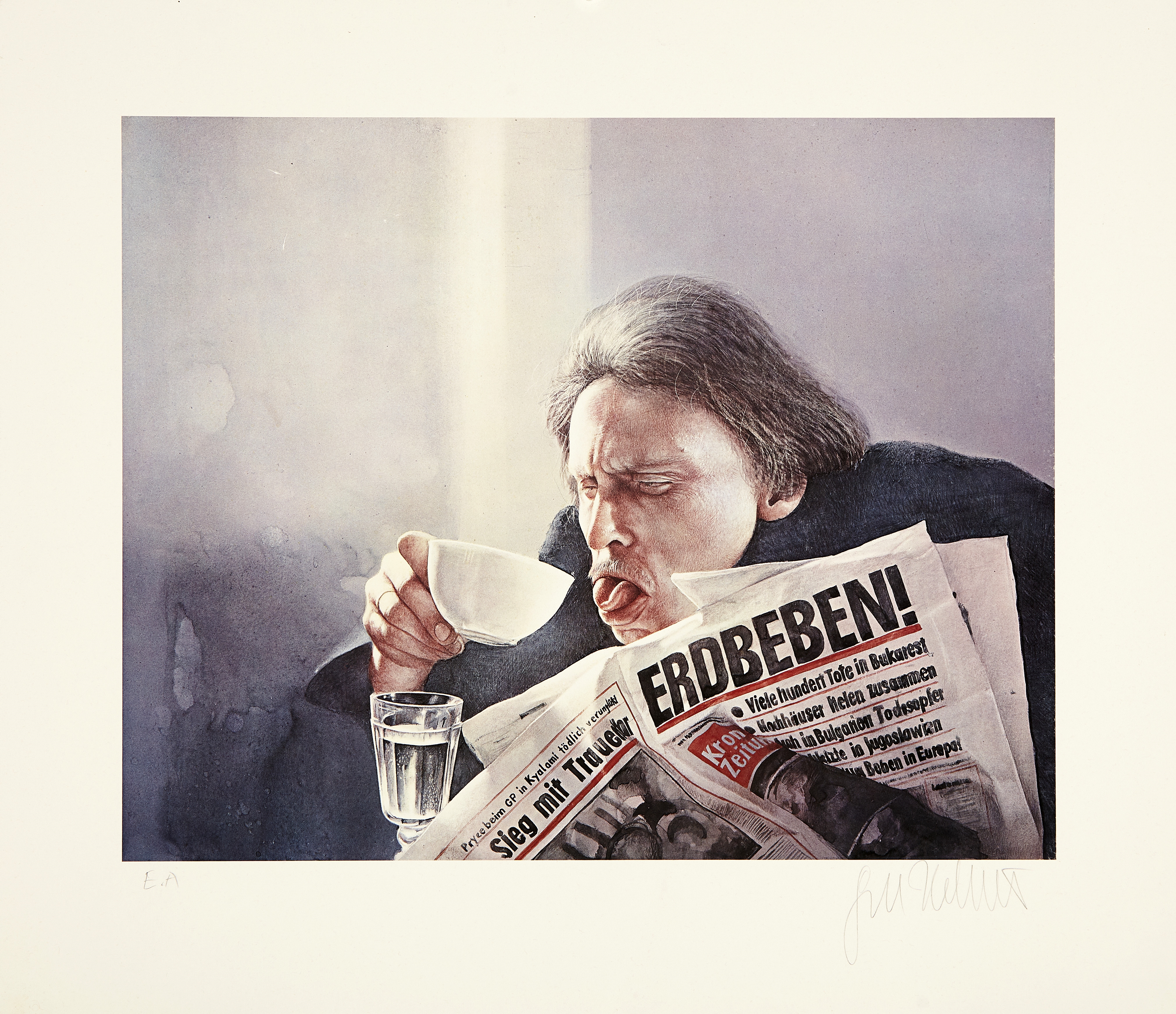 Artwork by Gottfried Helnwein, Leitartikel Erdbeben, Made of Color lithograph on laid paper