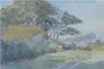 Path before farm buildings and gate - Nora Cheatle