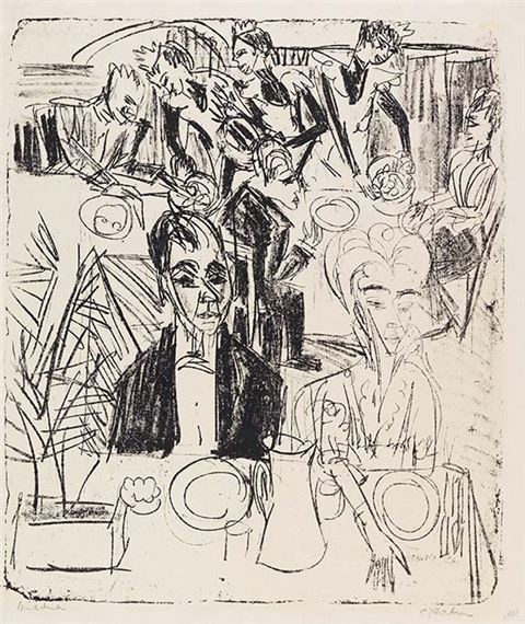Dinertafel-Sanatorium by Ernst Ludwig Kirchner, 1916