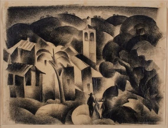 Südliche Landschaft mit Kirche und Ochsentreiber by Richard Ziegler, 1924