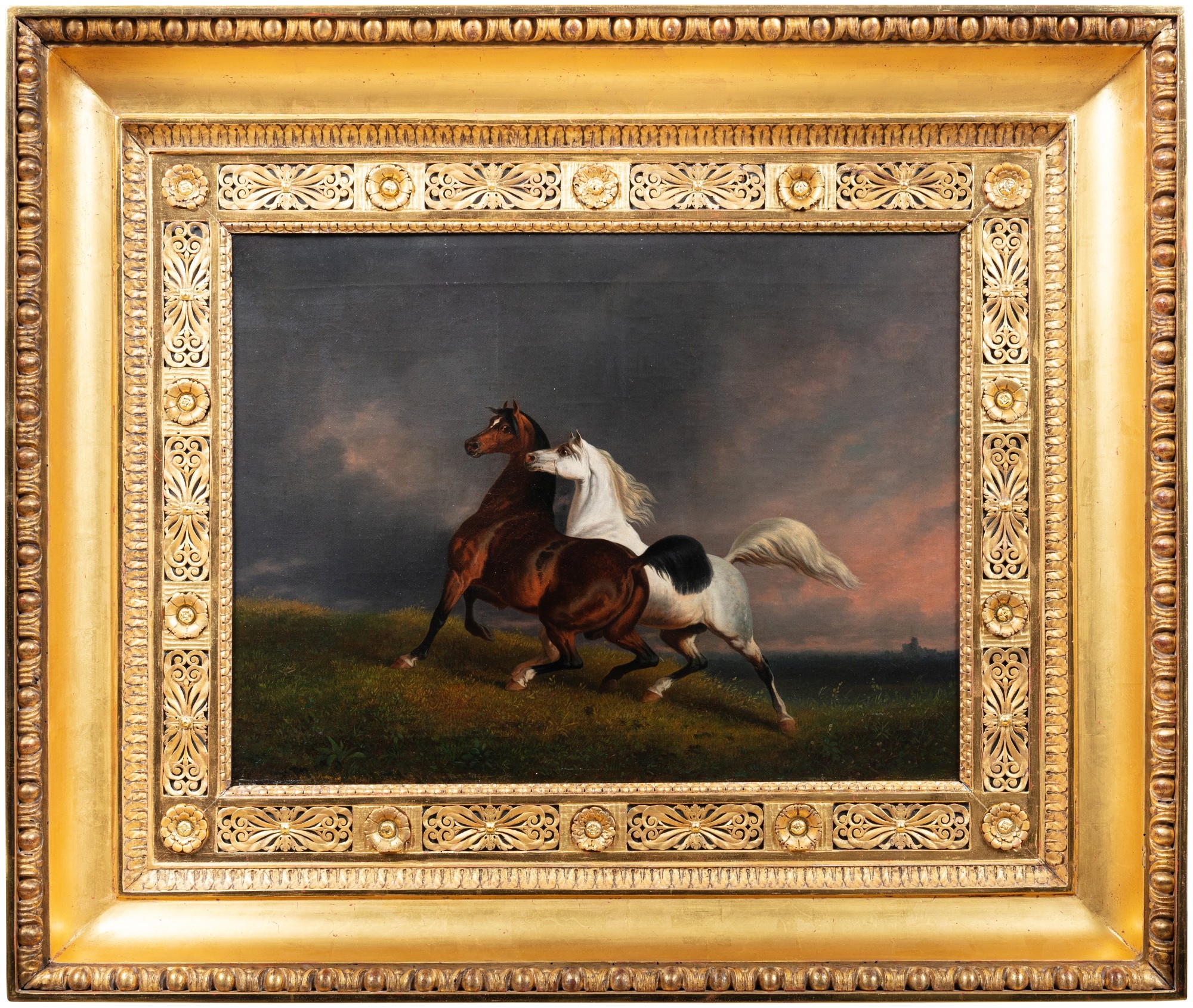 August Wenderoth | Etalon gris au galop et jument baie | MutualArt