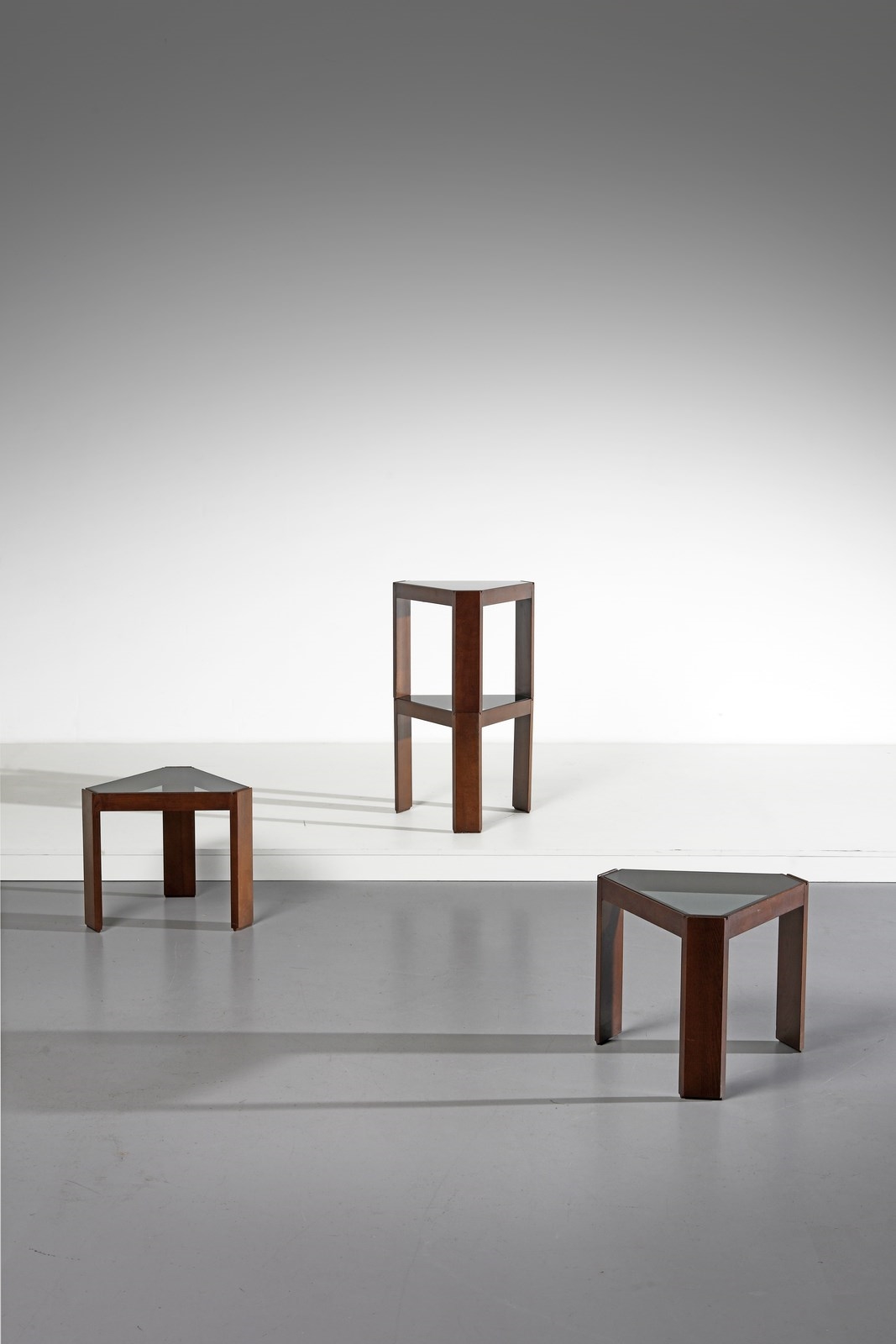 Artwork by Carlo Cerbaro, Four Tony Tre coffee tables for Porada Arredi, Made of Glass and wood