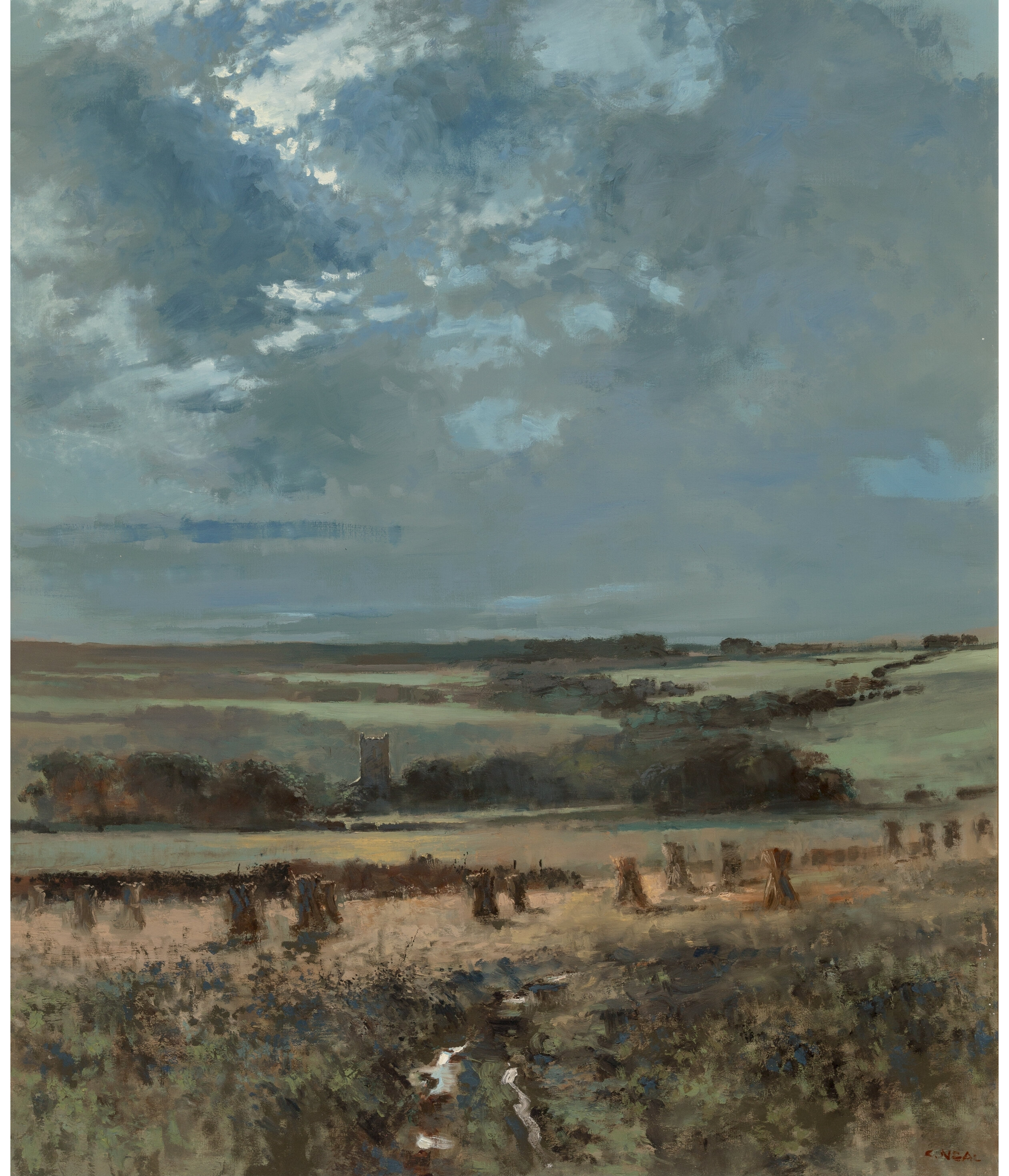 Artwork by Charles Neal, Landscape with haystacks, Made of Oil on canvas