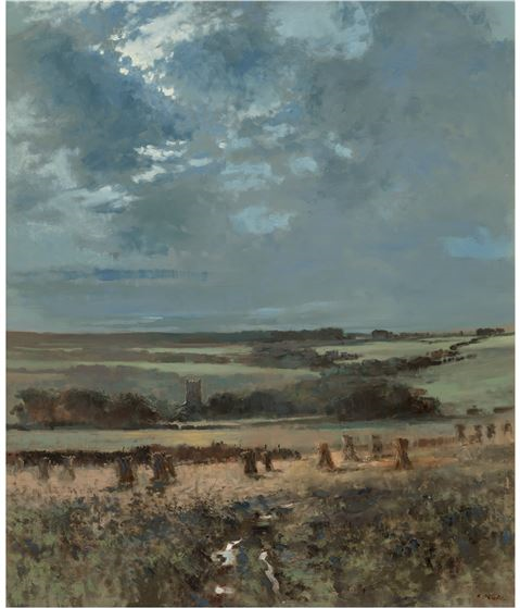 Landscape with haystacks by Charles Neal