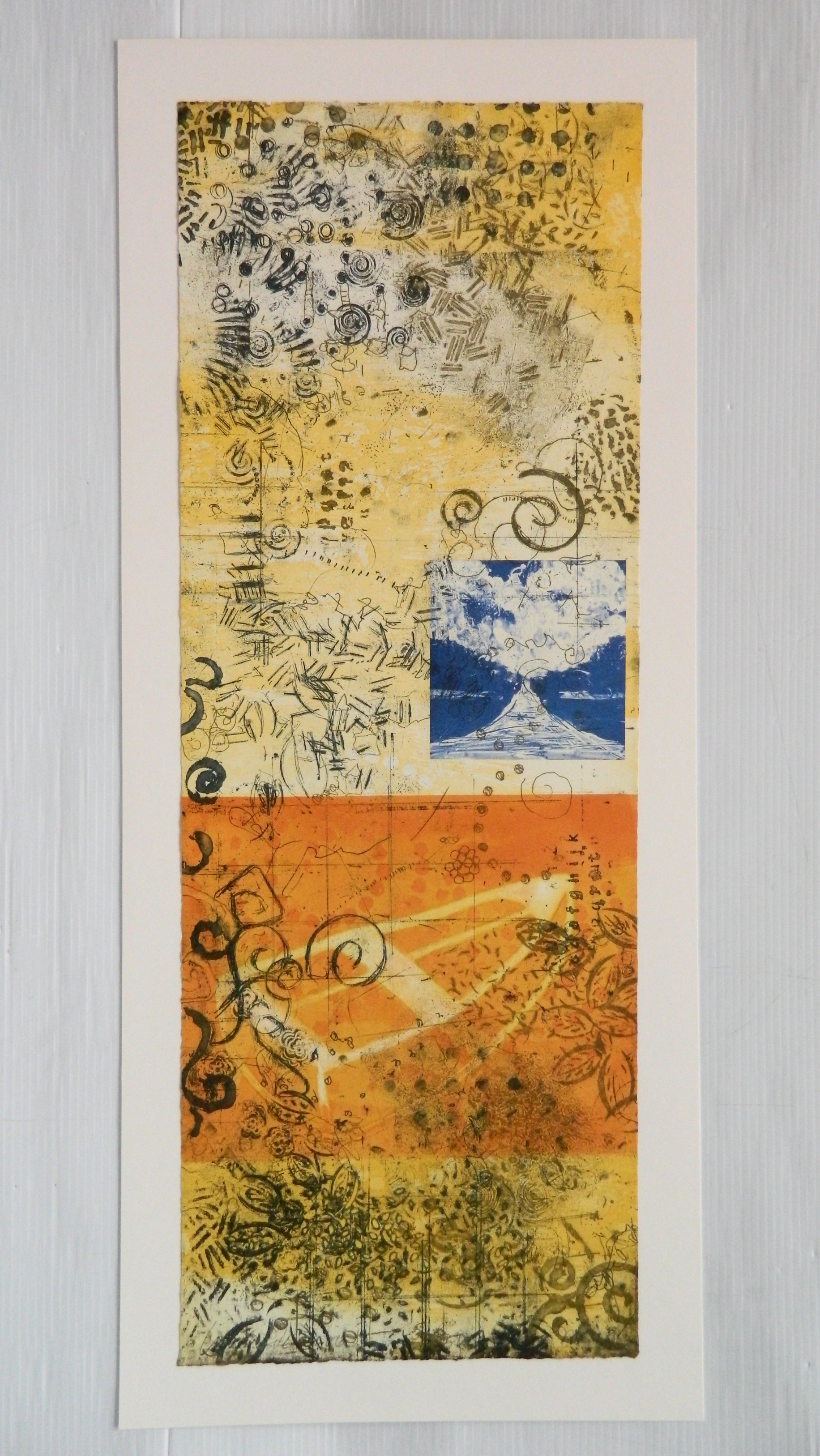 Artwork by Cheryl Warrick, Peace Makes Plenty, Made of drypoint in colors on chine colle