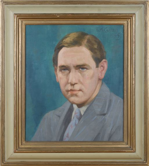Portrait of a Gentleman wearing a Tie and Pinstriped Jacket by Edward Kenneth Center, dated 1945