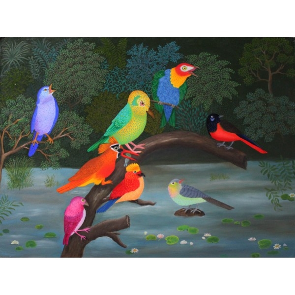 Artwork by Magdalena Shummer-Fangor, Birds on the pond, Made of oil/panel
