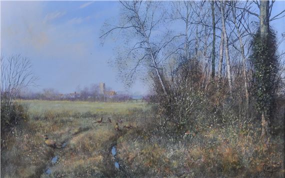 Clive Madgwick | - Pheasants in a winter landscape | MutualArt