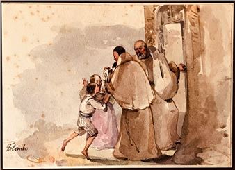 Due frati con due bambini. - F. Colombo