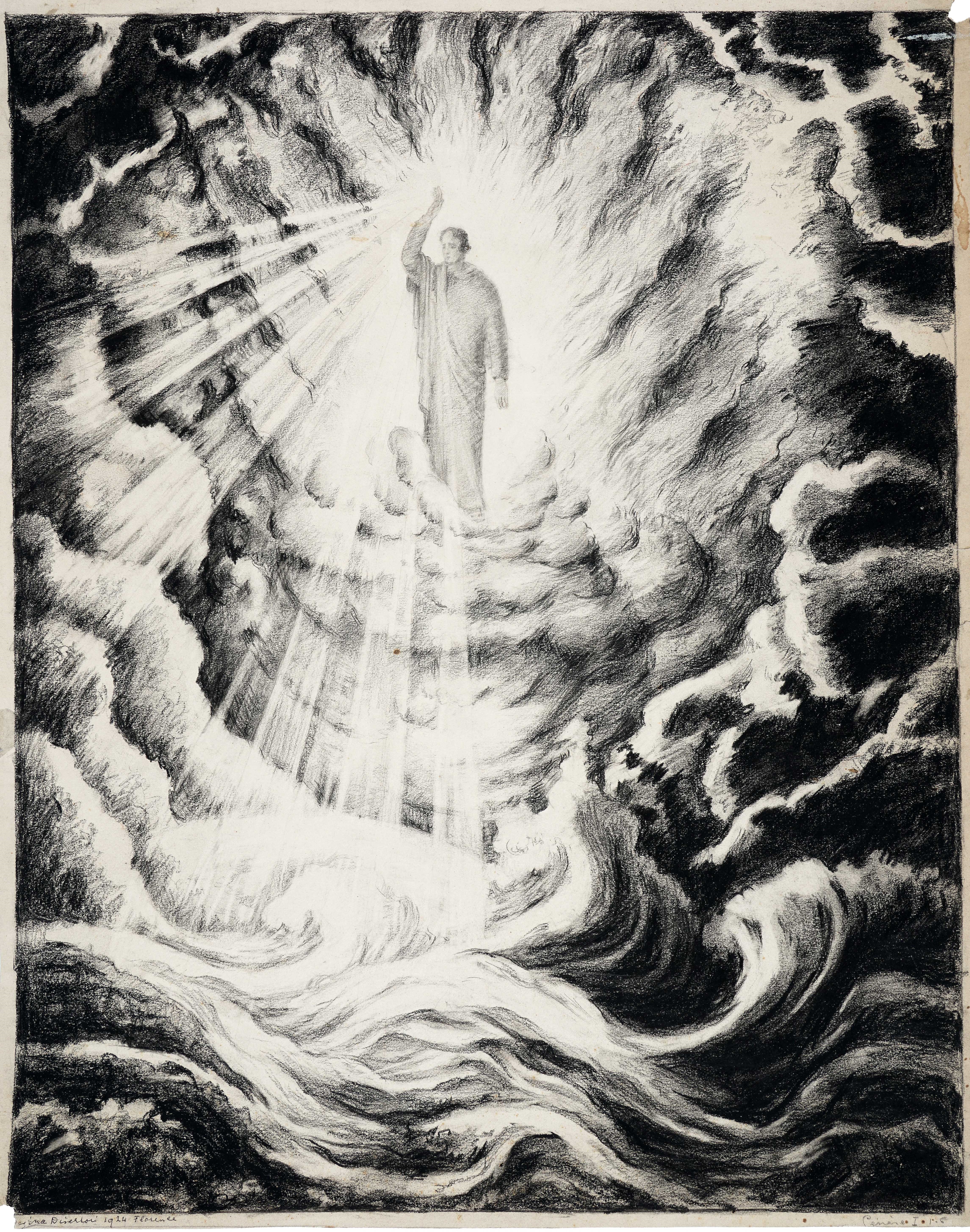 Artwork by Regina Philippona Disertori, GENESI 1-1-6, Made of charcoal, pencil and etching