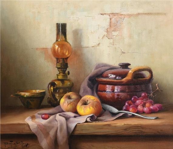Still Life - Apples, Grapes and Lamp by Robert Chailloux