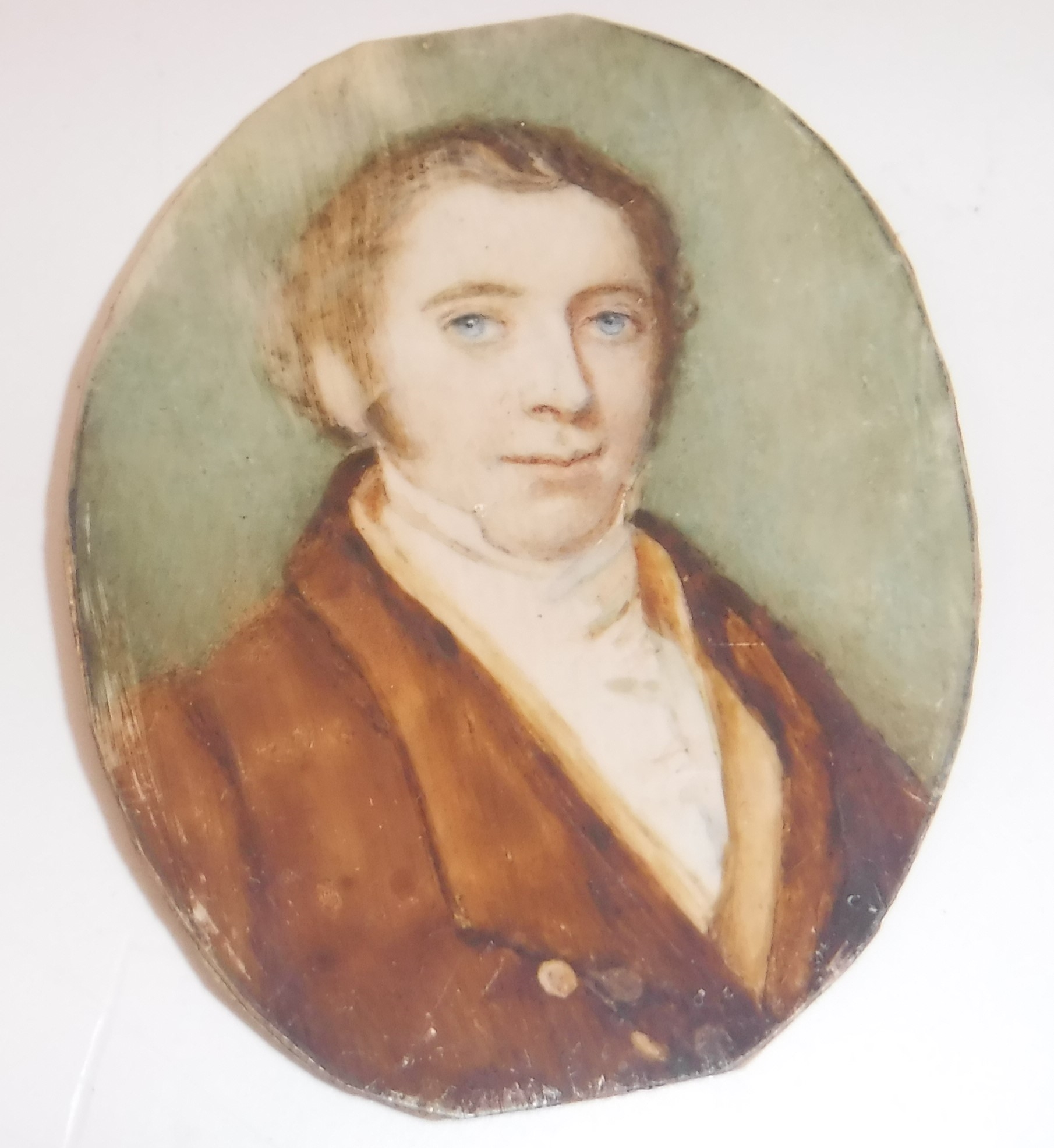 British School, 19th Century | Young gentleman with blue eyes in brown ...