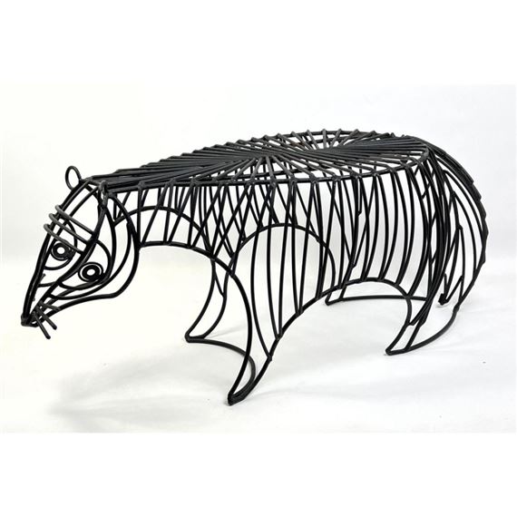 John Risley | Wire Raccoon Bench Sculpture | MutualArt