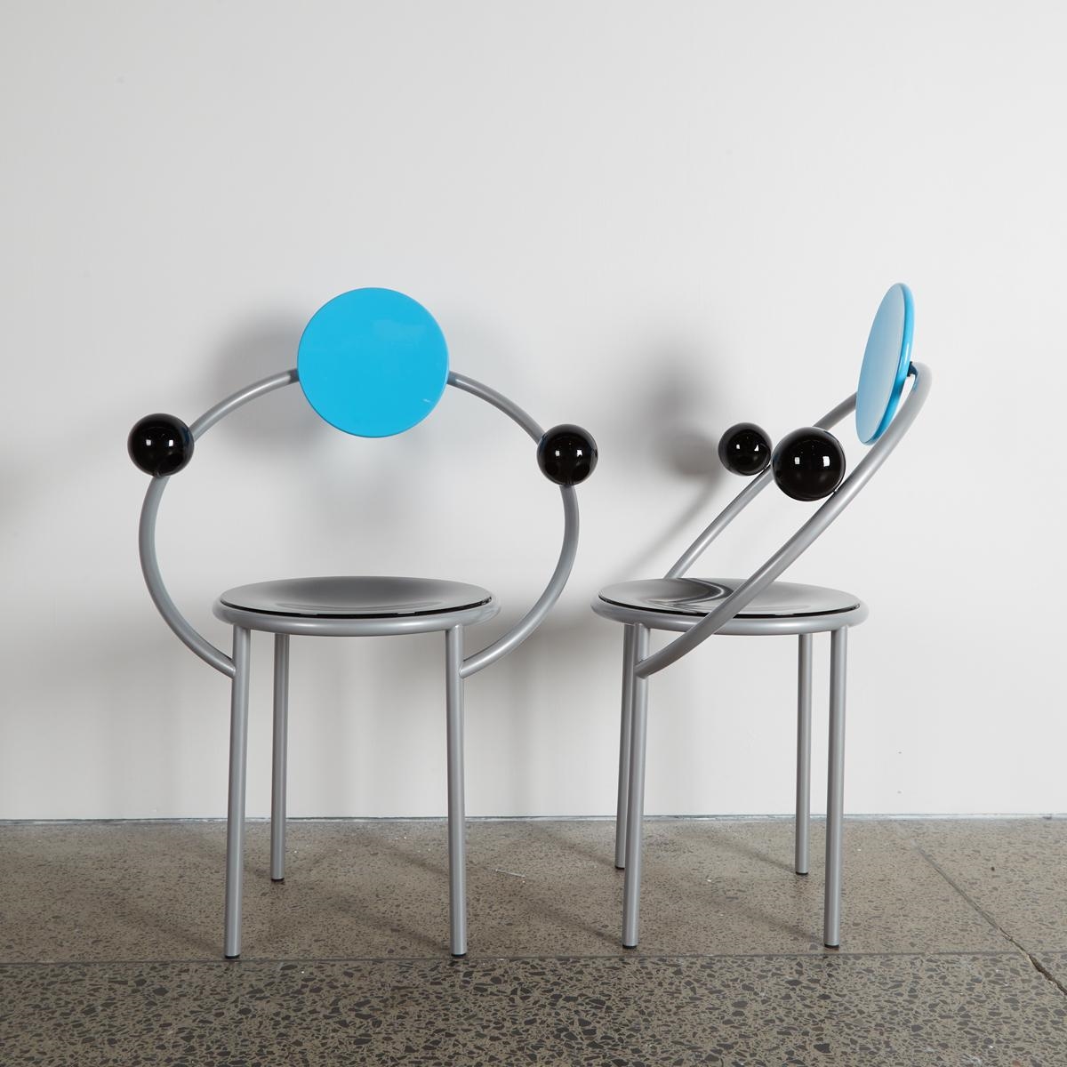 Artwork by Michele de Lucchi, A Pair of First Chairs by Michele de Lucchi for Memphis, Milano, Made of metal and wood