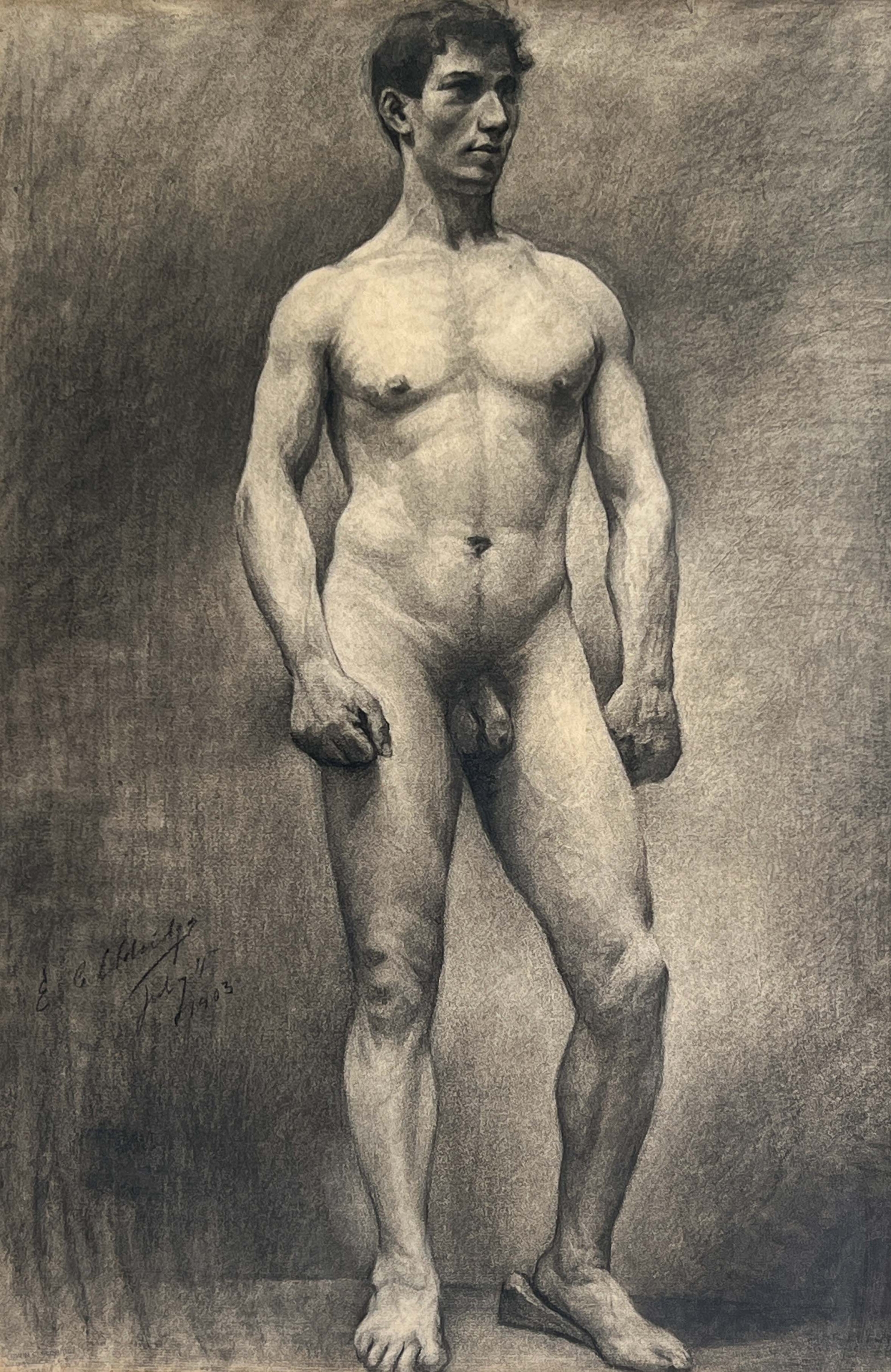 Artwork by Edwin C. Eldridge, Male Nude, Made of charcoal on paper