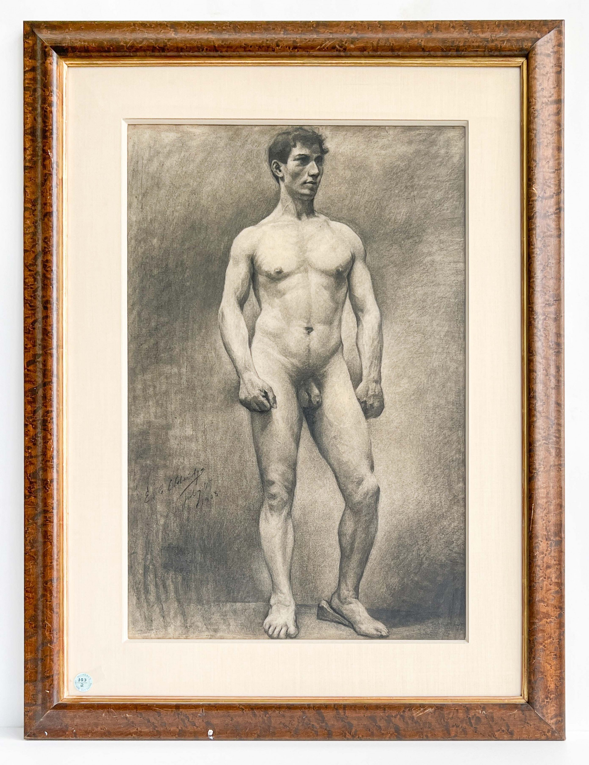 Artwork by Edwin C. Eldridge, Male Nude, Made of charcoal on paper