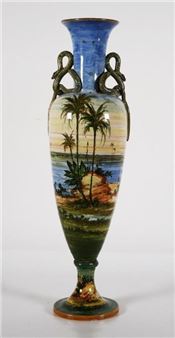 Italian Majolica Vase with snake handles - Molaroni Pesaro