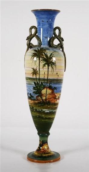 Italian Majolica Vase with snake handles - Molaroni Pesaro