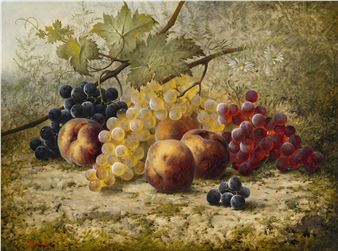 Still life with grapes and peaches - Joseph-Eugène‏ Gilbault