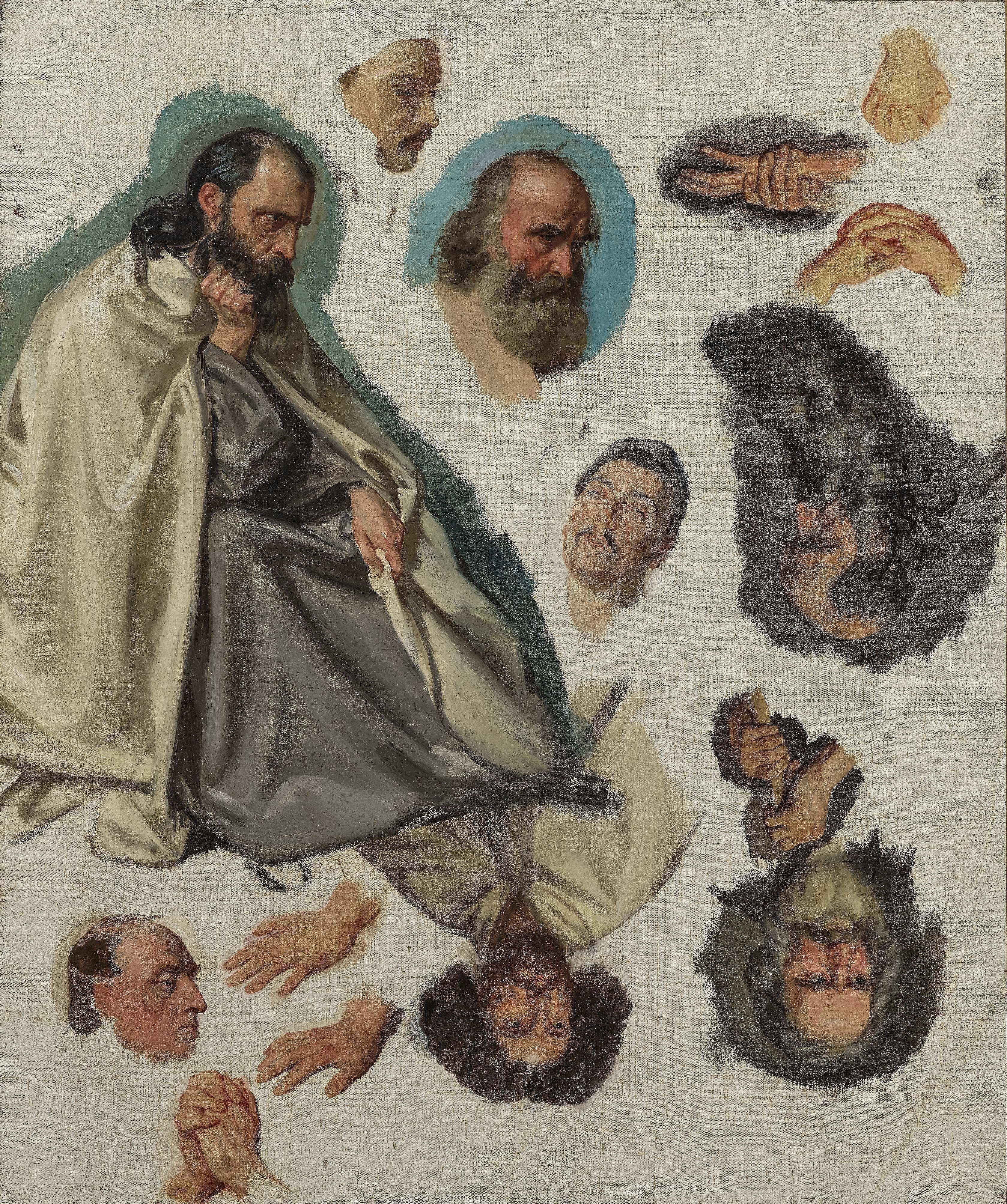 Figure-, head- and hand studies for the painting of the church "La Madeleine" in Paris by Paul Delaroche