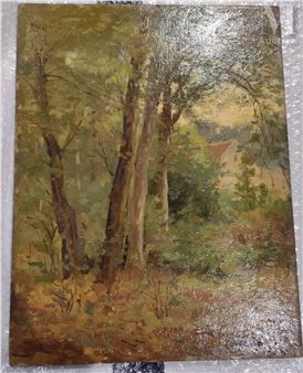 Paysage, écluse; farmer in front of her house - Alceste Robert