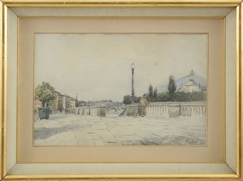 Artwork by Severino Furletti, Along the Po in Turin, Made of mixed technique on paper