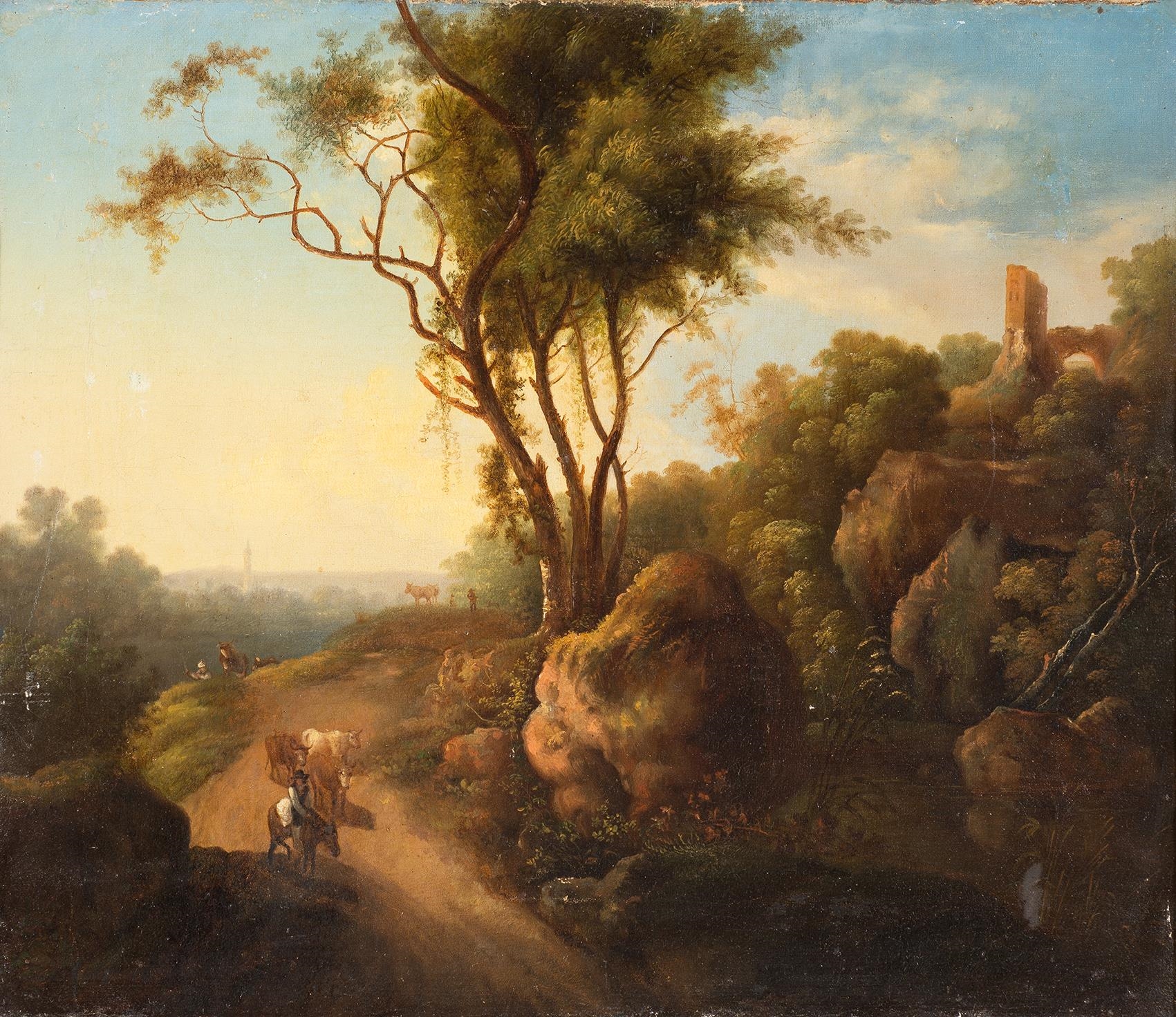 Artwork by Roman School, 19th Century, Paesaggio di campagna laziale, Made of oil on canvas