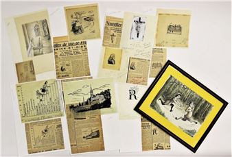 Approximately 107 original press drawings in ink and white on paper - Marcellin Coudert