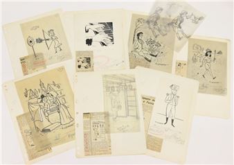 Approximately 49 original press drawings in ink and white on paper - Marcellin Coudert