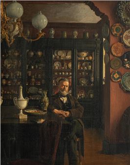 the art collector contemplating his collection - Achille Ernest Mouret