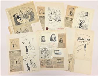 Approximately 50 original press drawings in ink and white on paper - Marcellin Coudert
