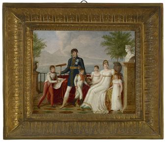 Portrait of Joachim Murat (1767-1815), his wife, Caroline Bonaparte (1782-1839) and their family, with a view of Naples beyond - Guillaume-Désiré-Joseph Decamps