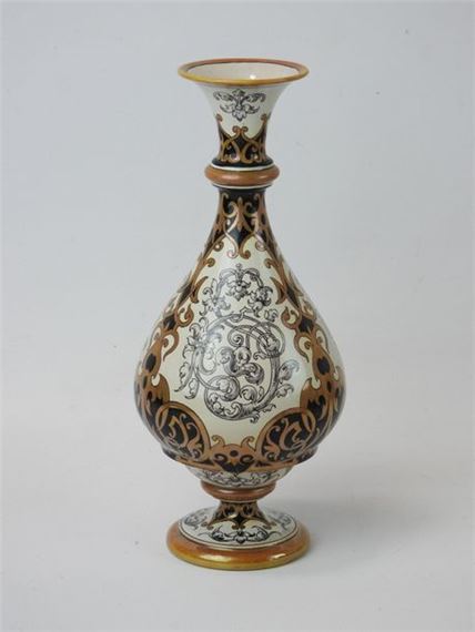 Earthenware vase of baluster form on pedestal with lustrous decoration of interlacing and foliage by Ulysse Besnard, dated 1878