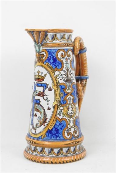 Pitcher in earthenware polychrome with decoration