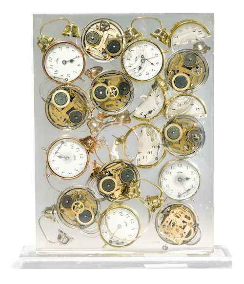 Artwork by Fernandez Arman, Weckern - Alarm clock, Made of resin in plexiglass
