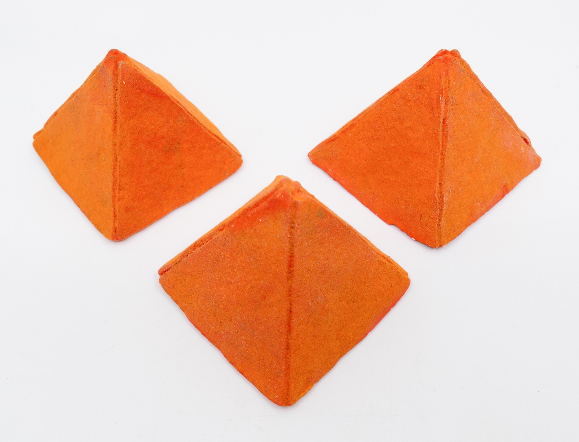 Artwork by Troy Gua, Troy Gua Trio of Orange (Dorrito) Pyramids, Made of Acrylic and flocked plaster