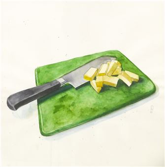 Jes Bonin 'Butter' Watercolor Painting - Jes Bonin