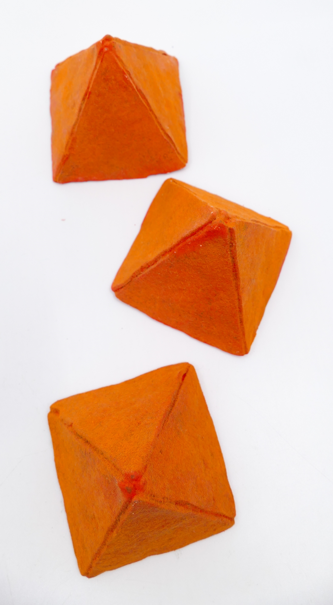 Artwork by Troy Gua, Troy Gua Trio of Orange (Dorrito) Pyramids, Made of Acrylic and flocked plaster