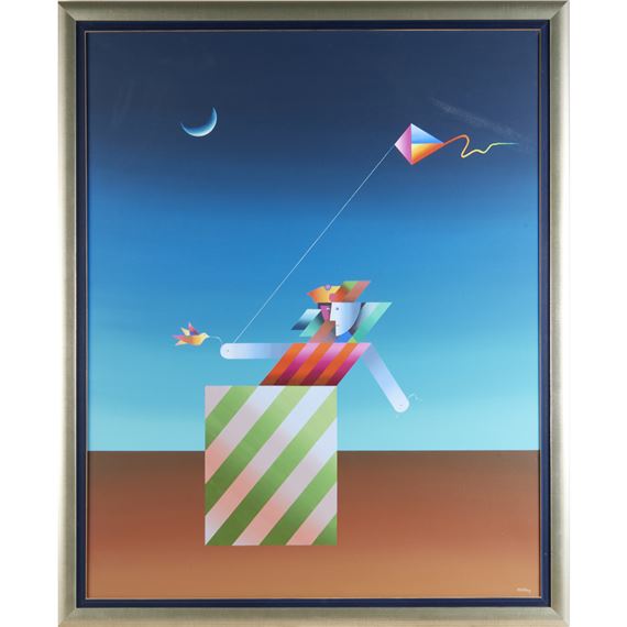 Surrealist figure with bird and kite by Braz Dias