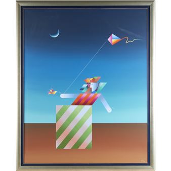 Surrealist figure with bird and kite - Braz Dias
