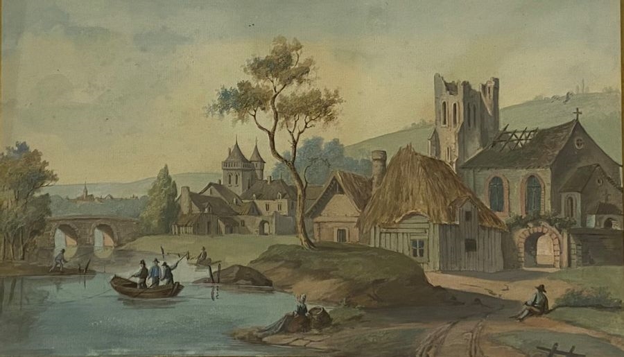 French School, 18th Century, View of a fishing village