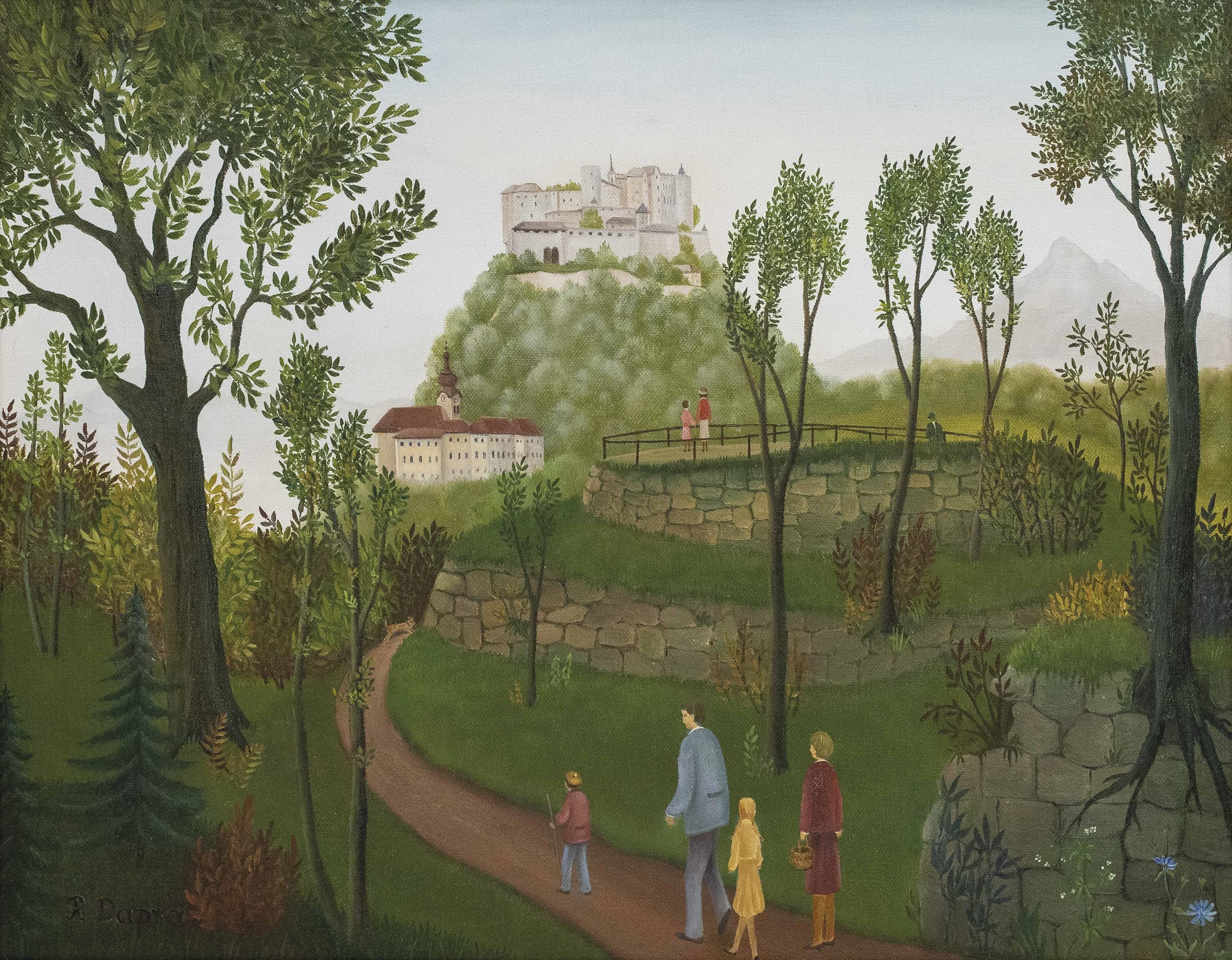 Artwork by Regine Dapra, Blick auf Stift Nonnberg und Festung Hohensalzburg, Made of Oil on xanvas
