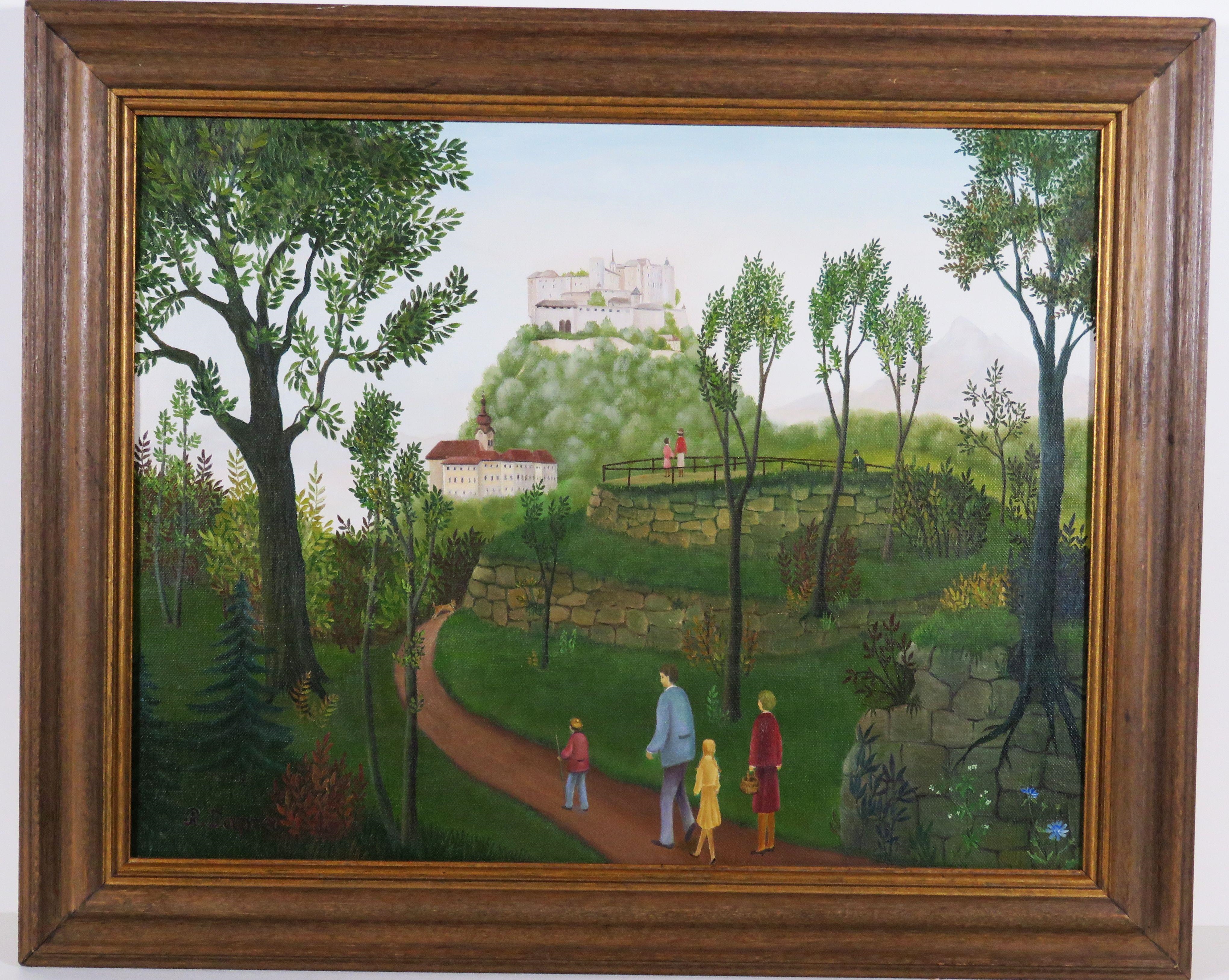 Artwork by Regine Dapra, Blick auf Stift Nonnberg und Festung Hohensalzburg, Made of Oil on xanvas