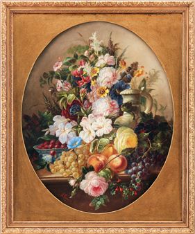 Rich still life with flowers and fruit - Auguste Jean Baptiste Graux