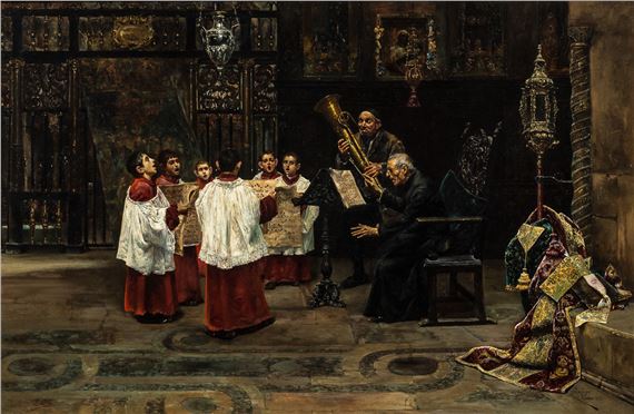Choir Boys Rehearsing in a Cathedral by José Gallegos y Arnosa, 1883