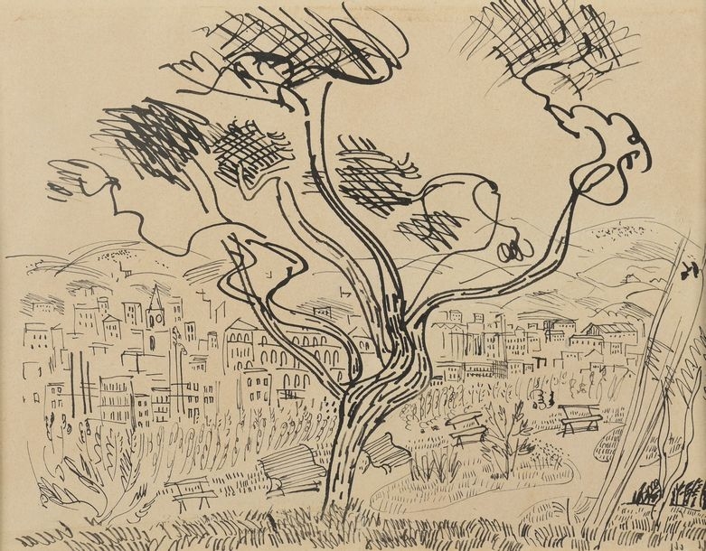 Raoul Dufy | Tree in front of a village in the South of France (1978 ...