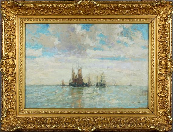 Voilier attendant la Marée devant le Chenal de Nieuport by Alfred Theodore Joseph Bastien, 1924