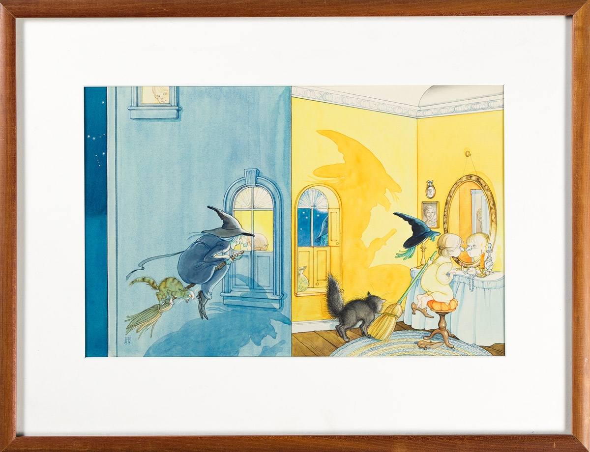 Artwork by Hilary Knight, "Witch Watch.", Made of Watercolor and pencil on board