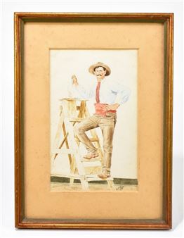 A late 19th century pencil and watercolour portrait of a South American builder/surveyor - F. V. Pierey