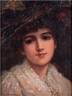 Portrait of a young lady wearing a hat signed and dated 'O. SILK 1896' - O. Silk